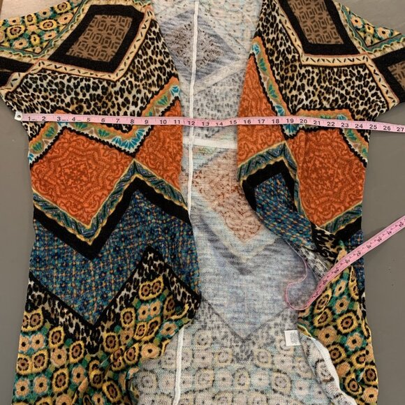 Chicos Womens 2 Large 3/4 Sleeve Cardigan Sweater Open Peacock Print Boho Rayon - Picture 13 of 15